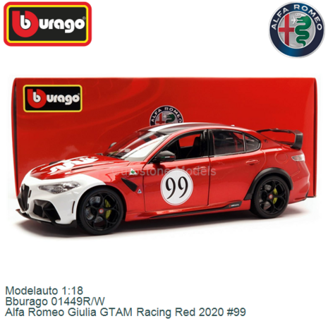 Modelauto 1:18 | Bburago 01449R/W | Alfa Romeo Giulia GTAM Racing Red 2020 #99