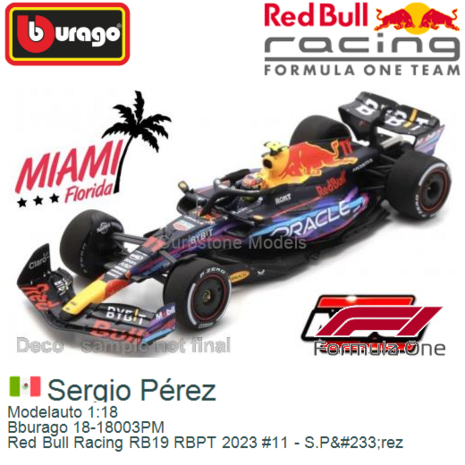 Modelauto 1:18 | Bburago 18-18003PM | Red Bull Racing RB19 RBPT 2023 #11 - S.P&#233;rez