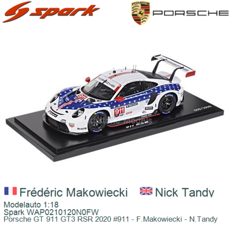 Modelauto 1:18 | Spark WAP0210120N0FW | Porsche GT 911 GT3 RSR 2020 #911 - F.Makowiecki - N.Tandy