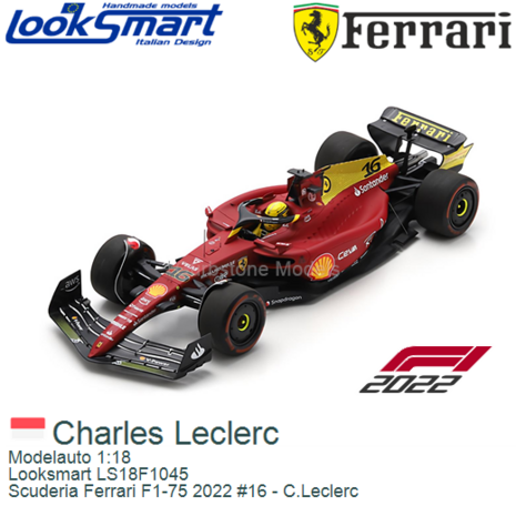 Modelauto 1:18 | Looksmart LS18F1045 | Scuderia Ferrari F1-75 2022 #16 - C.Leclerc