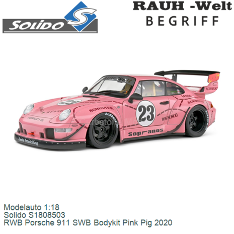 Modelauto 1:18 | Solido S1808503 | RWB Porsche 911 SWB Bodykit Pink Pig 2020