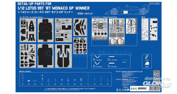 Bouwpakket 1:12 | NuNu Model Kit EX12001 | Camel Lotus Team 99T Honda Detail Up Set 1987 #12 - A.Senna - S.Nakajima