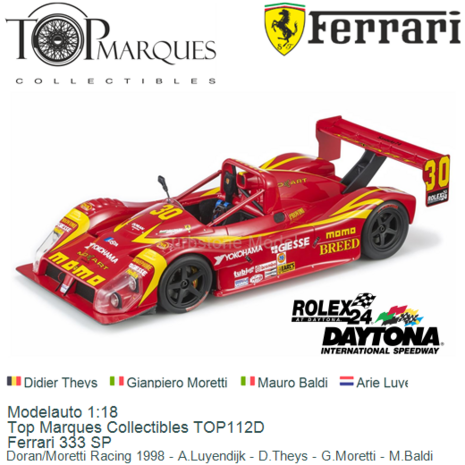 Modelauto 1:18 | Top Marques Collectibles TOP112D | Ferrari 333 SP | Doran/Moretti Racing 1998 - A.Luyendijk - D.Theys - G.More