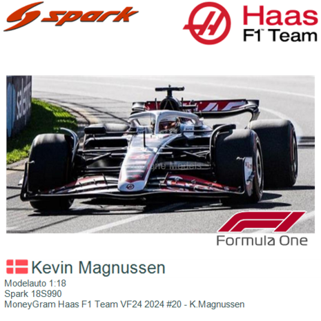 Modelauto 1:18 | Spark 18S990 | MoneyGram Haas F1 Team VF24 2024 #20 - K.Magnussen