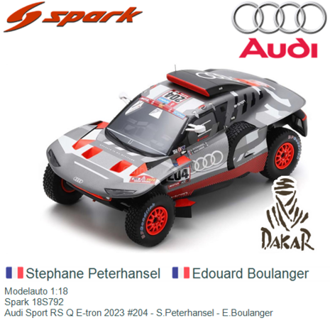 Modelauto 1:18 | Spark 18S792 | Audi Sport RS Q E-tron 2023 #204 - S.Peterhansel - E.Boulanger 