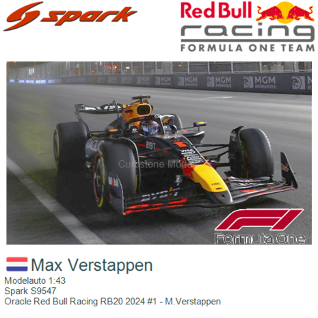 Modelauto 1:43 | Spark S9547 | Oracle Red Bull Racing RB20 2024 #1 - M.Verstappen