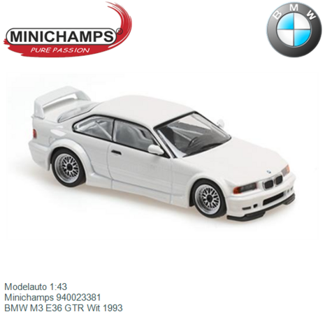 Modelauto 1:43 | Minichamps 940023381 | BMW M3 E36 GTR Wit 1993