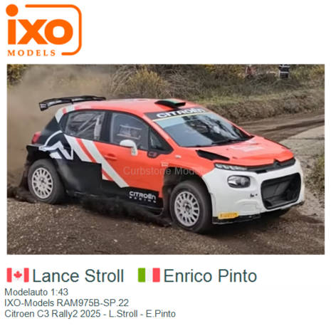 Modelauto 1:43 | IXO-Models RAM975B-SP.22 | Citroen C3 Rally2 2025 - L.Stroll - E.Pinto