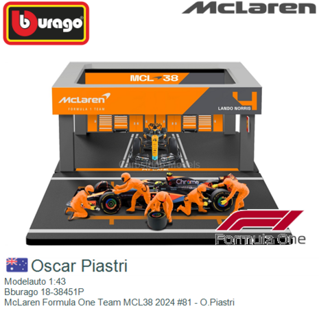 Modelauto 1:43 | Bburago 18-38451P | McLaren Formula One Team MCL38 2024 #81 - O.Piastri