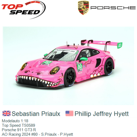 Modelauto 1:18 | Top Speed TS0589 | Porsche 911 GT3 R | AO Racing 2024 #80 - S.Priaulx - P.Hyett