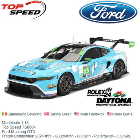 Modelauto 1:18 | Top Speed TS0604 | Ford Mustang GT3 | Proton Competition 2024 #55 - G.Levorato - D.Olsen - R.Hardwick - C.Lewi