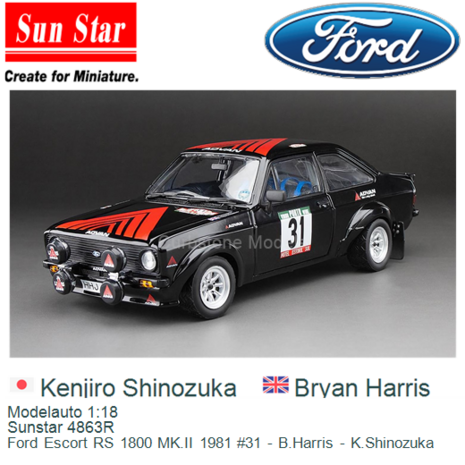 Modelauto 1:18 | Sunstar 4863R | Ford Escort RS 1800 MK.II 1981 #31 - B.Harris - K.Shinozuka