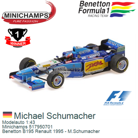 Modelauto 1:43 | Minichamps 517950701 | Benetton B195 Renault 1995 - M.Schumacher