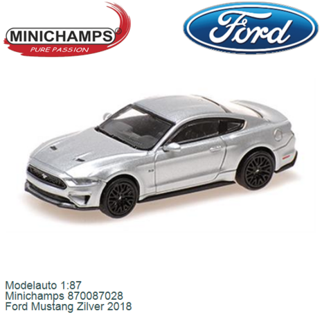 Modelauto 1:87 | Minichamps 870087028 | Ford Mustang Zilver 2018