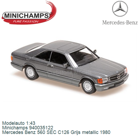 Modelauto 1:43 | Minichamps 940035122 | Mercedes Benz 560 SEC C126 Grijs metallic 1980