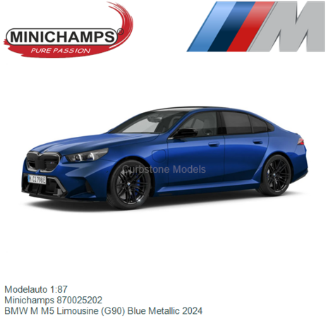 Modelauto 1:87 | Minichamps 870025202 | BMW M M5 Limousine (G90) Blue Metallic 2024