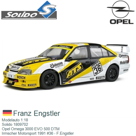 Modelauto 1:18 | Solido 1809702 | Opel Omega 3000 EVO 500 DTM | Irmscher Motorsport 1991 #36 - F.Engstler