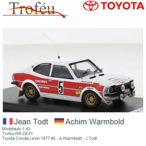 Modelauto 1:43 | Trofeu RR.DE41 | Toyota Corolla Levin 1977 #5 - A.Warmbold - J.Todt