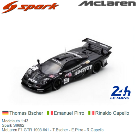 Modelauto 1:43 | Spark S6682 | McLaren F1 GTR 1998 #41 - T.Bscher - E.Pirro - R.Capello