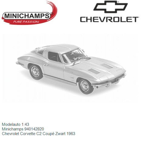 Modelauto 1:43 | Minichamps 940142820 | Chevrolet Corvette C2 Coupé Zwart 1963