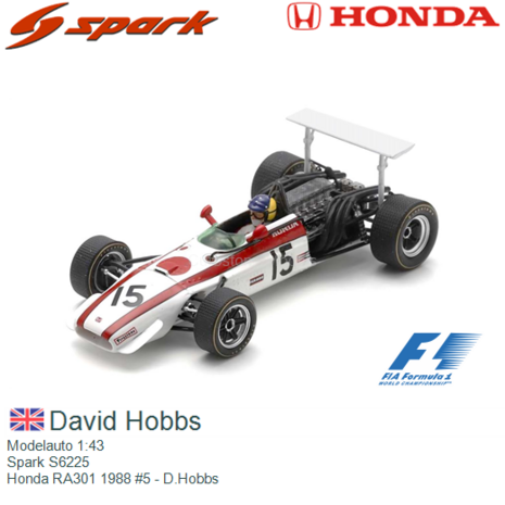 Modelauto 1:43 | Spark S6225 | Honda RA301 1988 #5 - D.Hobbs