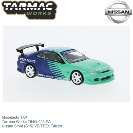 Modelauto 1:64 | Tarmac Works T64G-023-FA | Nissan Silvia (S15) VERTEX Falken