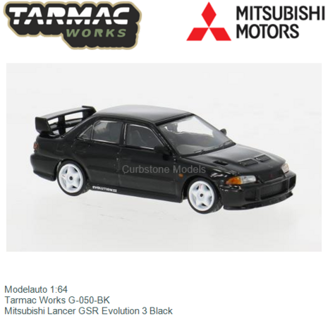 Modelauto 1:64 | Tarmac Works G-050-BK | Mitsubishi Lancer GSR Evolution 3 Black