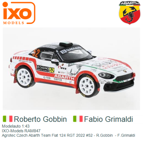 Modelauto 1:43 | IXO-Models RAM847 | Agrotec Czech Abarth Team Fiat 124 RGT 2022 #52 - R.Gobbin  - F.Grimaldi 