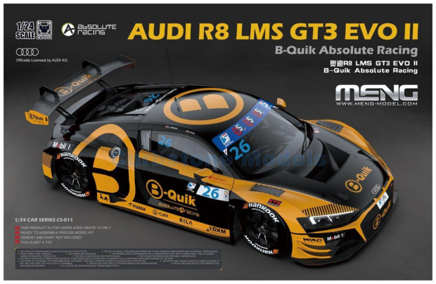 Bouwpakket 1:24 | MENG CS-011 | Audi R8 LMS GT3 EVO II | B-QUIK Absolute Racing 2023 #26 - H.Kiks - A.Tangphuncharoen 