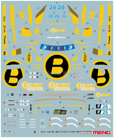 Bouwpakket 1:24 | MENG CS-011 | Audi R8 LMS GT3 EVO II | B-QUIK Absolute Racing 2023 #26 - H.Kiks - A.Tangphuncharoen 