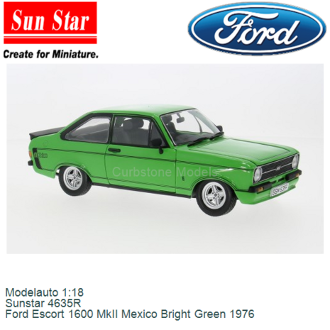 Modelauto 1:18 | Sunstar 4635R | Ford Escort 1600 MkII Mexico Bright Green 1976