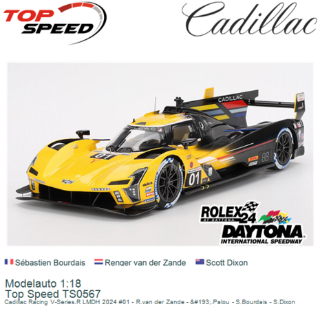 Modelauto 1:18 | Top Speed TS0567 | Cadillac Racing V-Series.R LMDH 2024 #01 - R.van der Zande - &#193;.Palou - S.Bourdais 