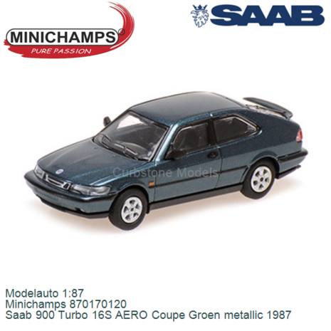 Modelauto 1:87 | Minichamps 870170120 | Saab 900 Turbo 16S AERO Coupe Groen metallic 1987