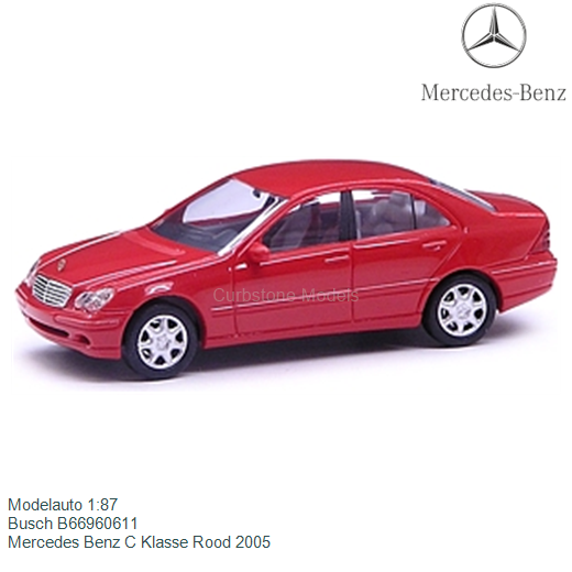 Tekstschrijver Op maat virtueel Modelauto 1:87 | Busch B66960611 | Mercedes Benz C Klasse Rood 2005