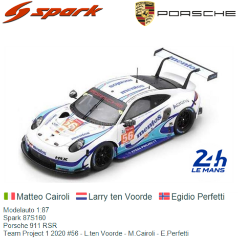 Modelauto 1:87 | Spark 87S160 | Porsche 911 RSR | Team Project 1 2020 ...